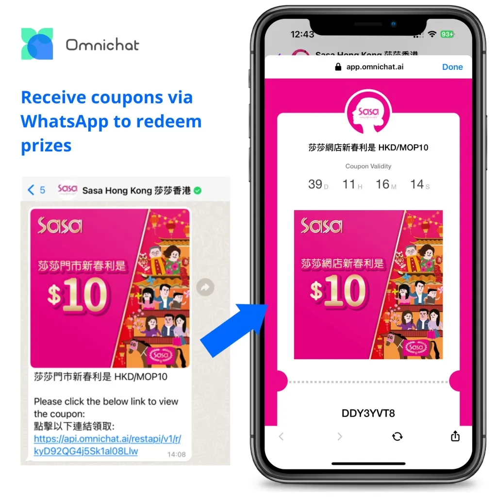 Sa Sa distributed WhatsApp coupons to customers who participated in a Facebook game during Chinese New Year.