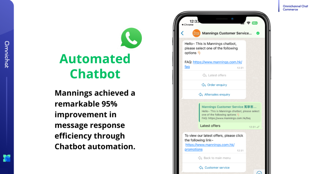 Automated WhatsApp chatbot improving customer service response efficiency