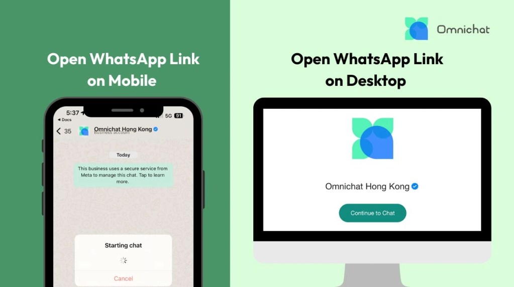 手機版及網頁版開啟 WhatsApp Link，無需加入聯絡人直接對話