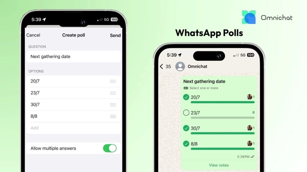 WhatsApp 意見調查（投票功能）WhatsApp Polls Feature let members vote in the chat.