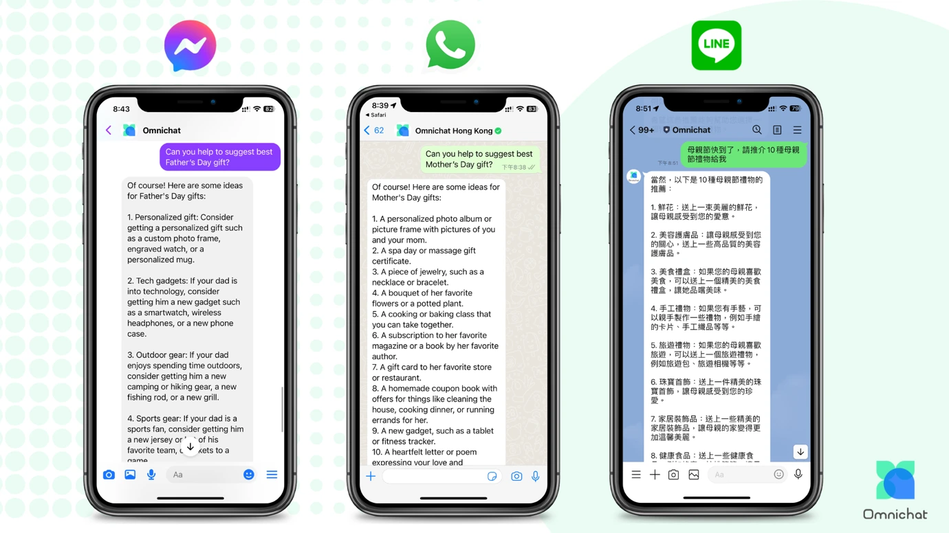 Omnichat launches AI Chatbot integrated with ChatGPT, applying in WhatsApp, Facebook, Instagram & LINE with automated customer service, marketing and sales. Omnichat 整合 ChatGPT推出AI Chatbot,應用於WhatsApp、Facebook、Instagram、LINE 的自動化的顧客服務、營銷和銷售上。
