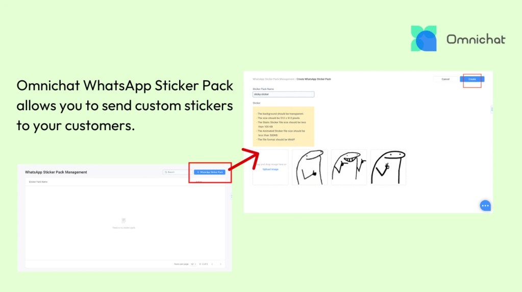 Omnichat WhatsApp Sticker Pack allows you to send custom stickers to your customers