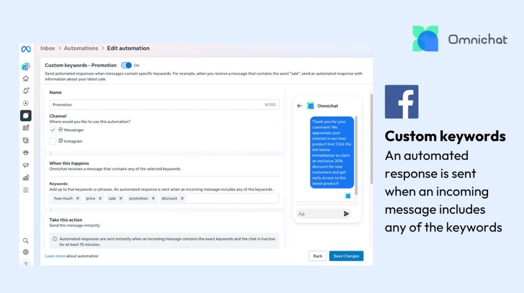 Facebook Messenger Auto-Reply Setup Methods - Set Up "Custom Keywords"