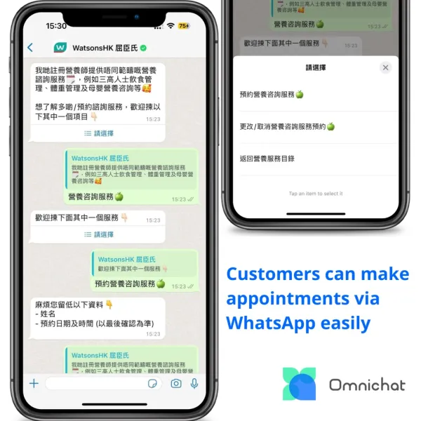 Customers making appointments via WhatsApp Business app