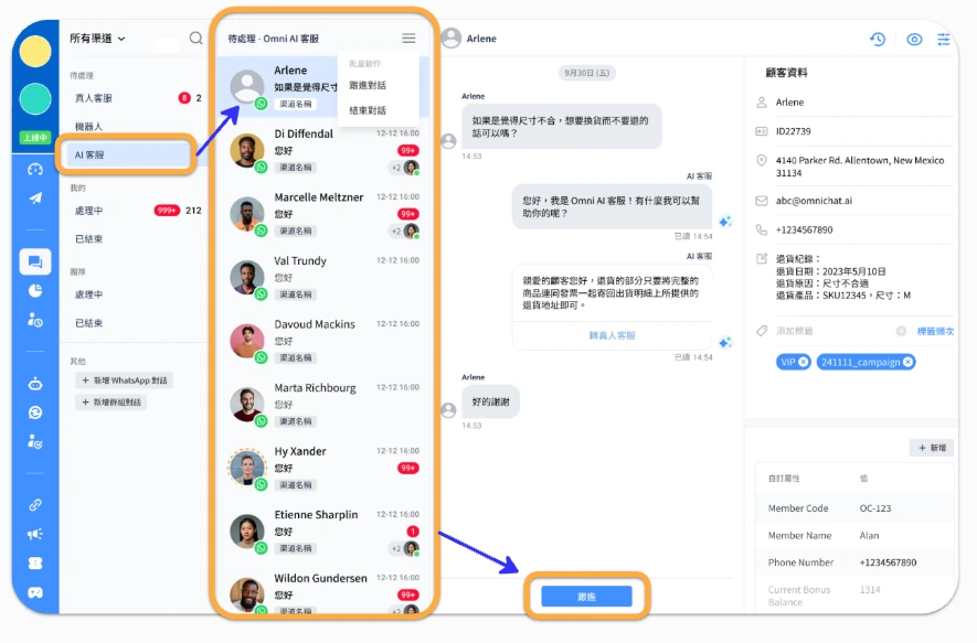 所有 AI 回覆整合於同一個對話中、同一個平台管理