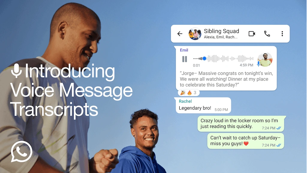 WhatsApp 語音訊息轉錄文字功能示範畫面