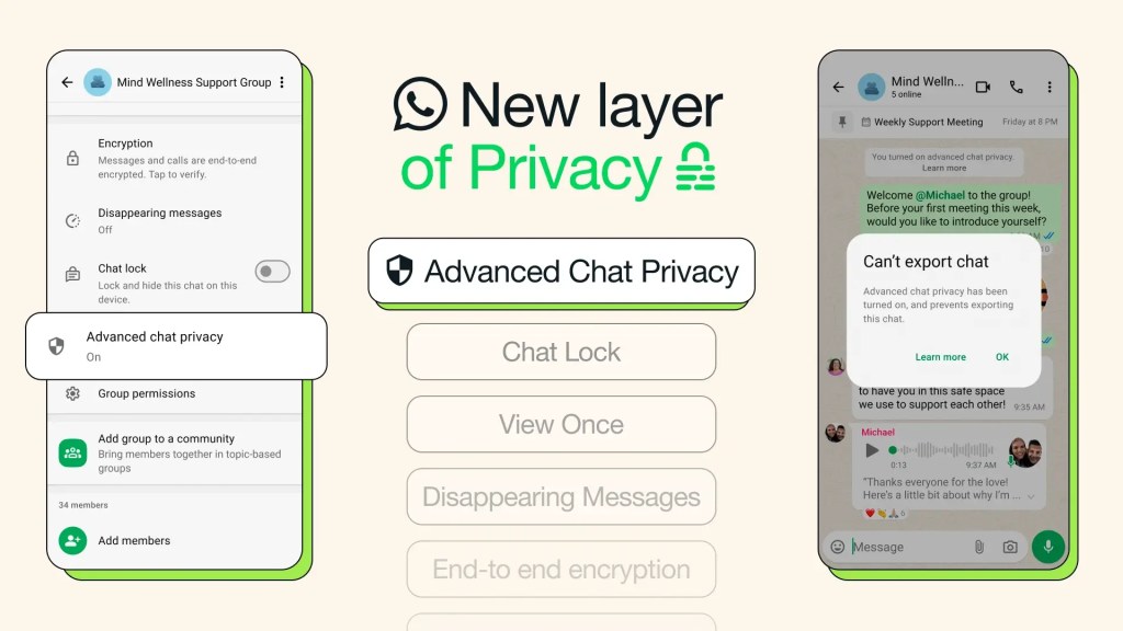 WhatsApp 進階對話私隱功能設定畫面