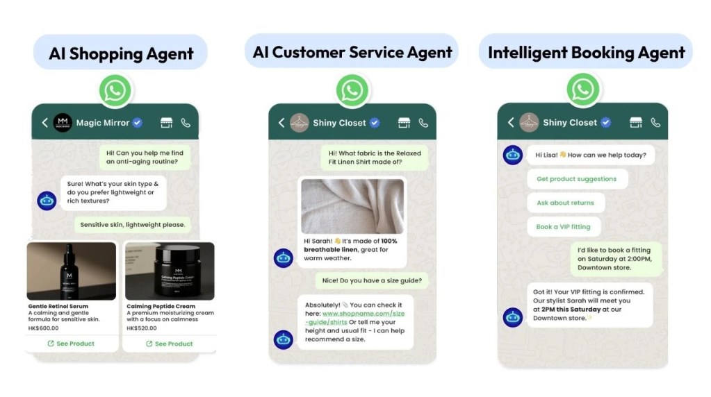 Omnichat supports deploying multiple, specialised autonomous AI Agents across your WhatsApp communication channels. 